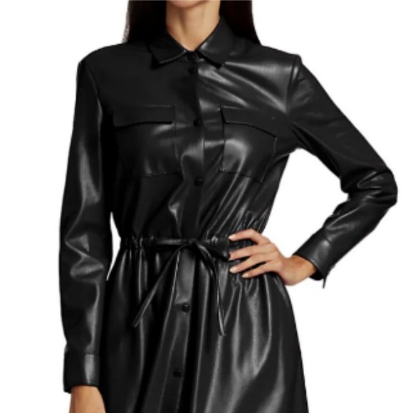 BOSS Daledy Vegan Leather Shirt Dress MSRP $595 Flattering Cut